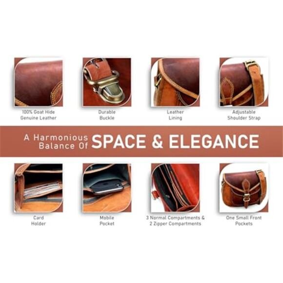 Handmade Women Vintage Style Genuine Brown Leather Crossbody Satchel Bag - Picture 4 of 6